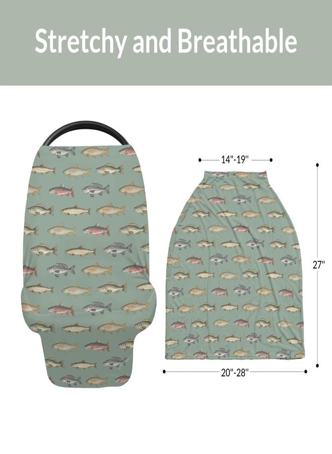 ZoUbqchY Lake Fishing Car Seat Cover for Baby Freshwater Fishes Stretchy 5-in-1 Covers Adjustable Infant Carseat Canopy Cover Fishing Lover Gift Breathable Nursing Cover-Up - Image 5